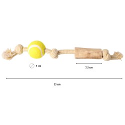 DINGO Gryzak z drewna kawowego na sznurze Z PIŁKĄ 33 cm