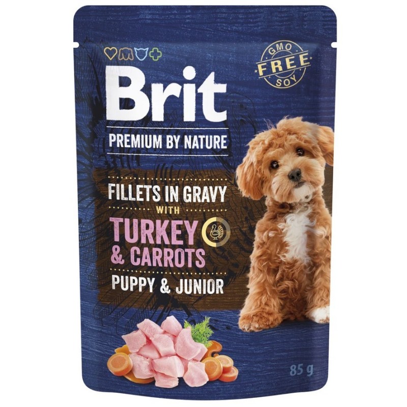 BRIT PREMIUM BY NATURE Puppy and Junior Pouch Gravy Fillets Turkey and Carrots 85g