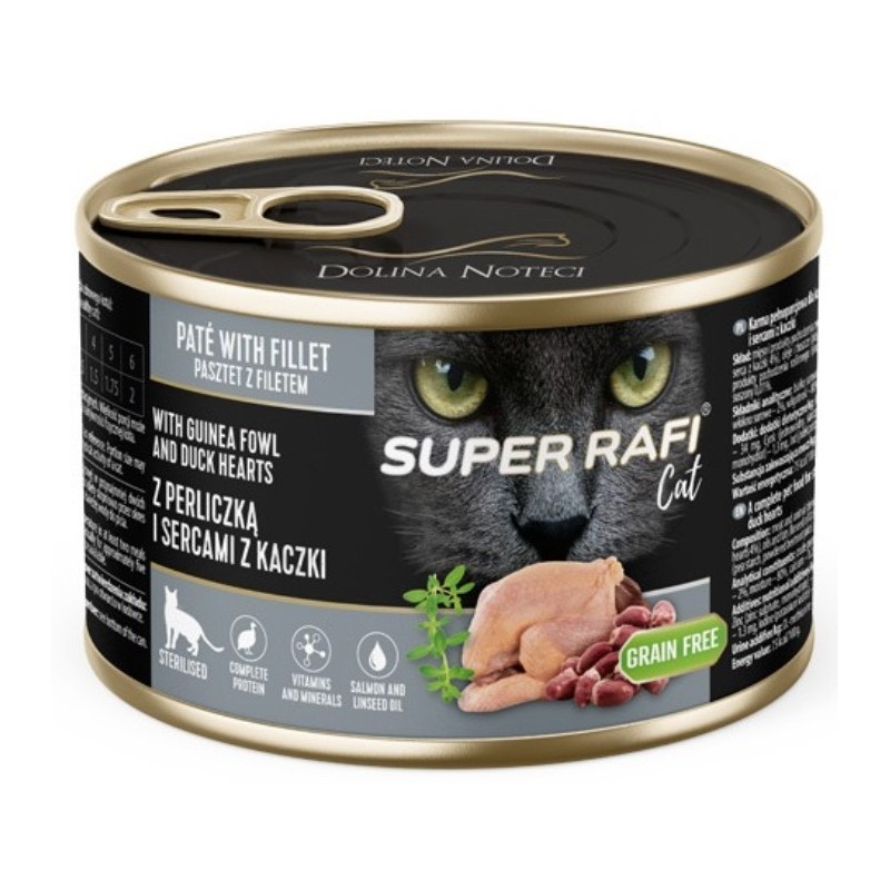 DOLINA NOTECI SUPER RAFI dla kota z sterilizowanego z perliczką i sercami kaczki 185g