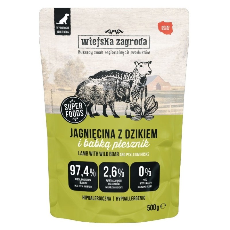 WIEJSKA ZAGRODA PIES Jagnięcina z dzikiem 500g (saszetka)