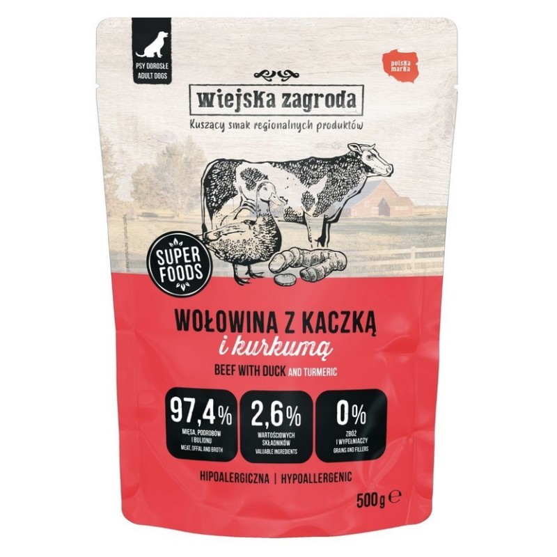 WIEJSKA ZAGRODA PIES Wołowina z kaczką 500g (saszetka)