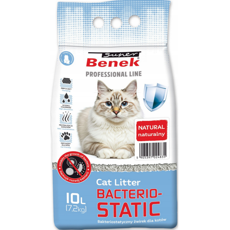 SUPER BENEK Bakteriostatyczny żwirek bentonitowy dla kota 5L
