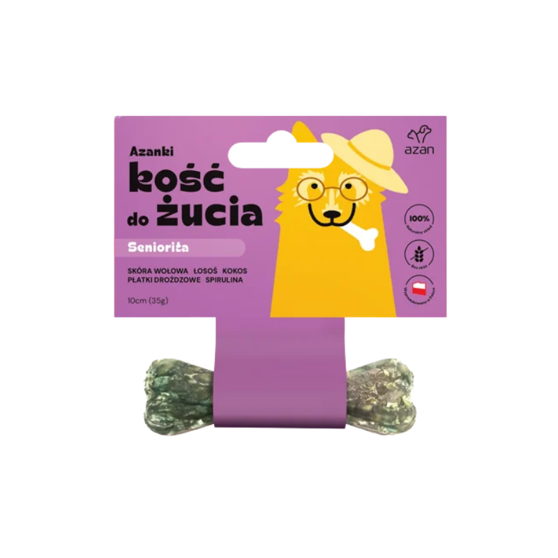 AZANKI Kość do żucia - Seniorita dla seniorów z łososiem, kokosem i spiruliną 10cm