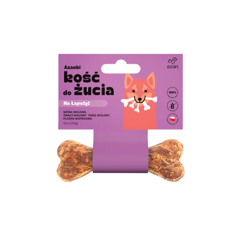 AZANKI Kość do żucia - Na Łapetyt ze żwaczem dla niejadków S/M 12cm