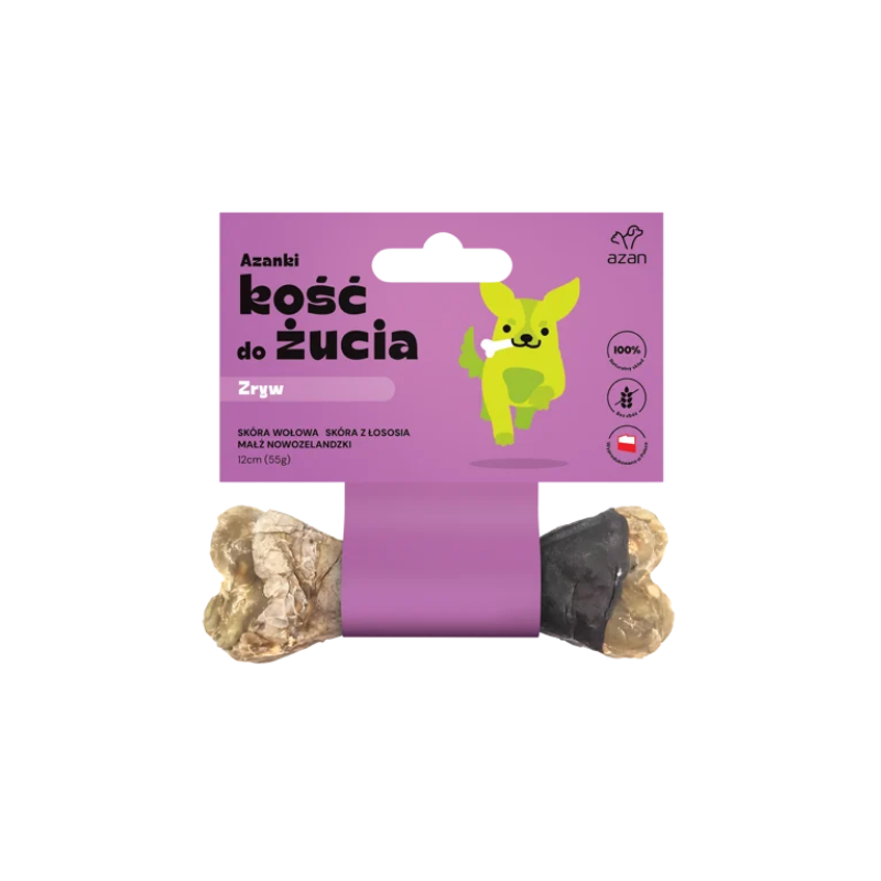 AZANKI Kość do żucia - Zryw z małżami nowozelandzkimi, MSM i chondroprotektorami S/M 12cm