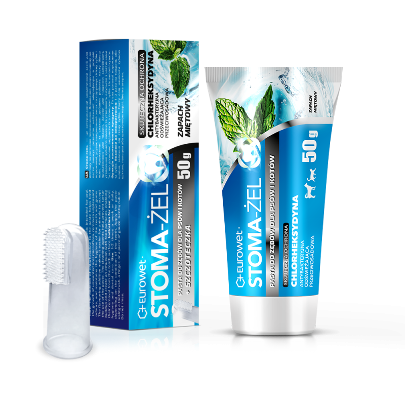 EUROWET Stoma-Żel - Pasta do zębów dla psów i kotów + szczoteczka 50g