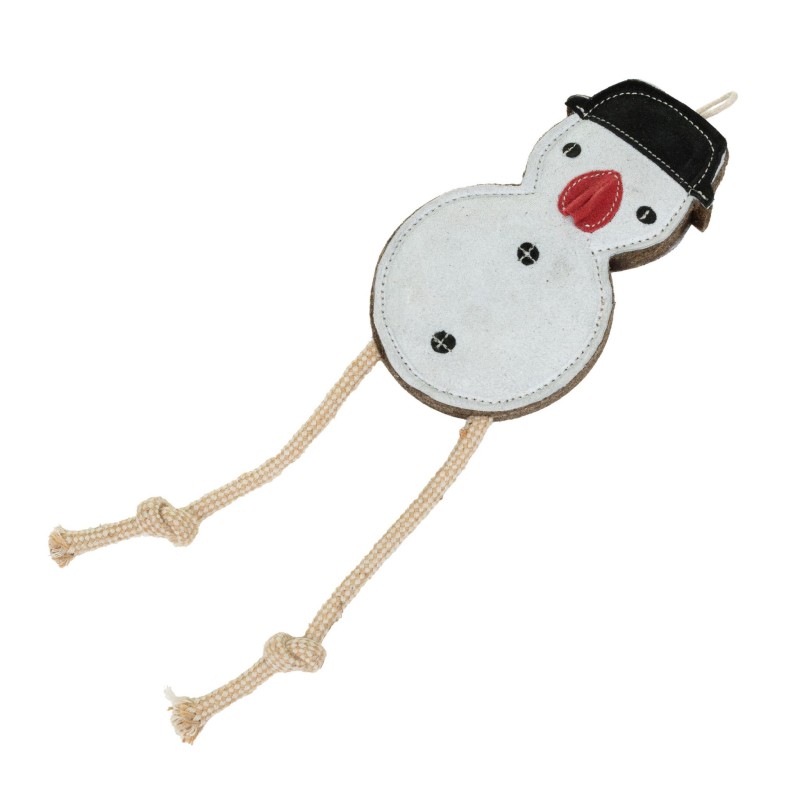 BARRY KING Świąteczna zabawka dla psa – Skórzany Bałwan 21cm x 12cm + lina 19cm