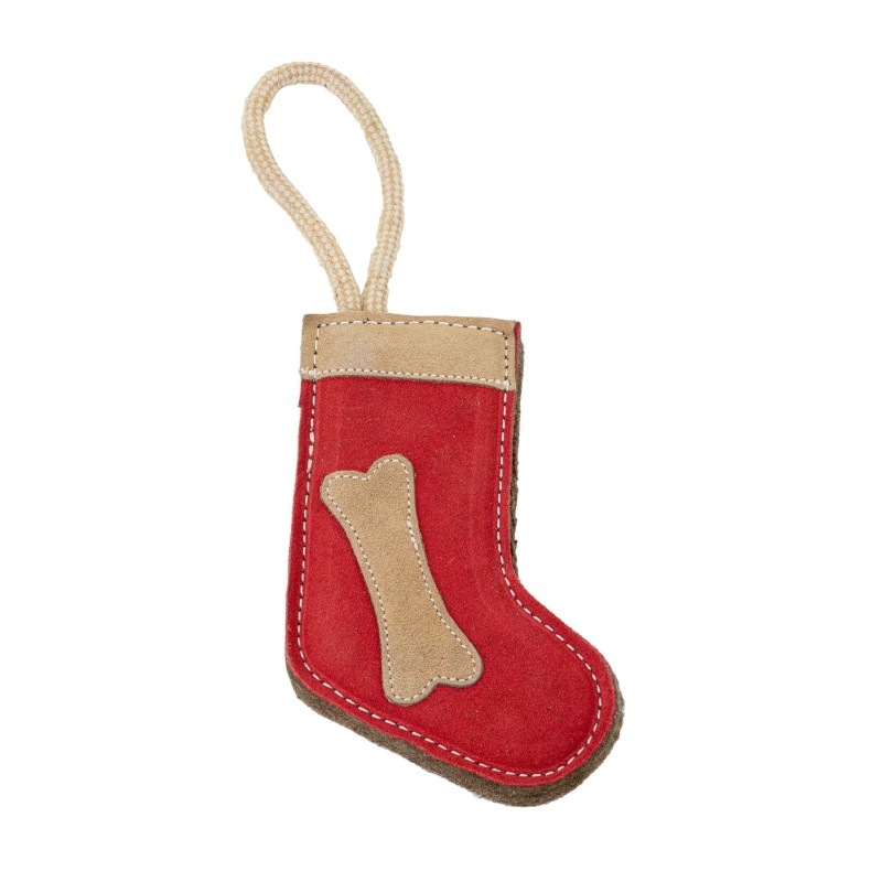 BARRY KING Zabawka dla psa skórzana Skarpeta Świąteczna 19x9 cm + 13 cm lina