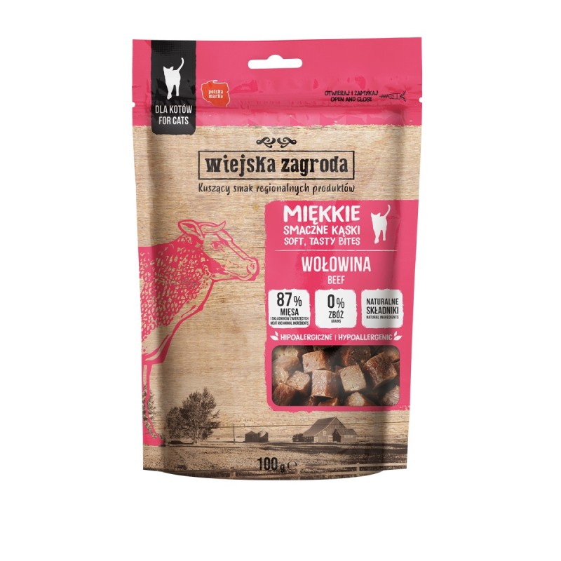 WIEJSKA ZAGRODA Przysmak dla kota Miękkie smaczne kąski Wołowina (dorosły) 100g