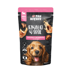 PAN MIĘSKO Karma mokra dla psa Kawałki w sosie Cielęcina z przepiórką (szczeniak) 150g