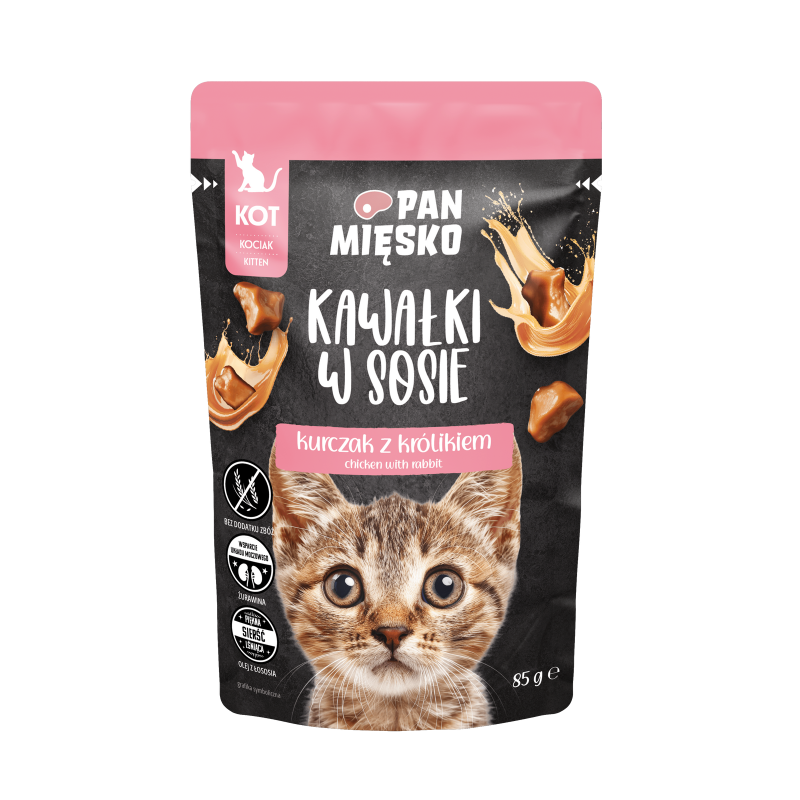 PAN MIĘSKO Karma mokra dla kota Kawałki w sosie Kurczak z królikiem (kociak) 85g
