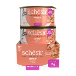 SCHESIR karma mokra dla kotów łosoś w naturalnym bulionie 85g (puszka)