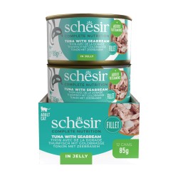 SCHESIR karma mokra dla kotów tuńczyk z doradą w galarecie 85g (puszka)