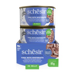 SCHESIR karma mokra dla kotów tuńczyk ze szprotkami w galarecie 85g (puszka)