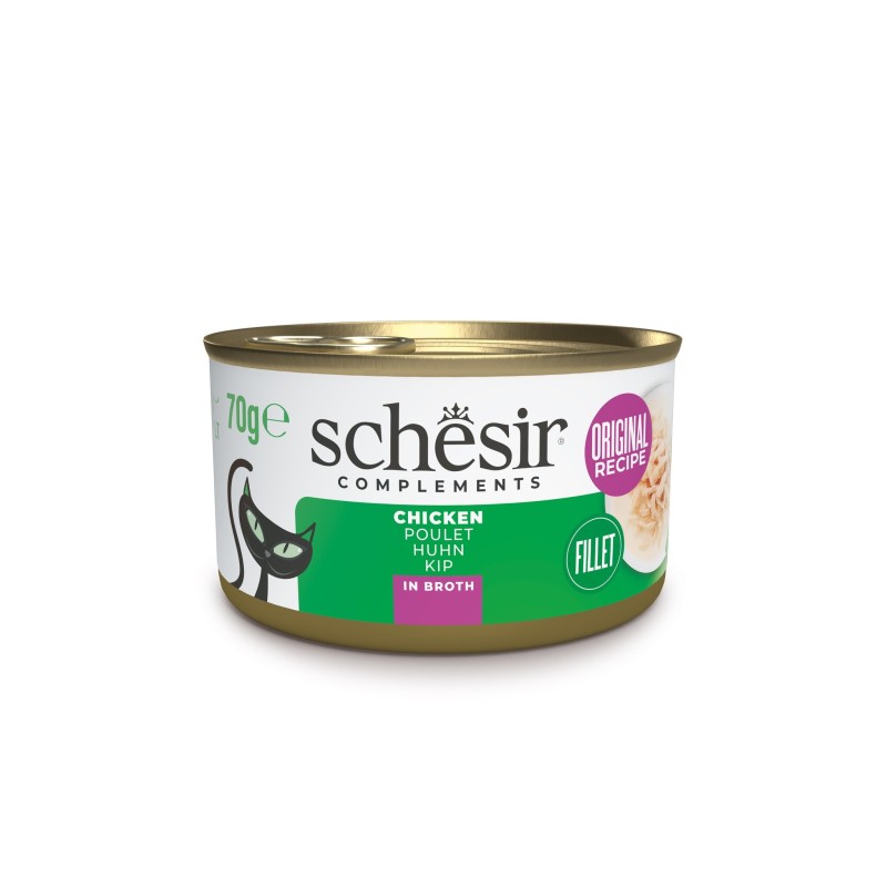 SCHESIR Complements karma mokra dla kotów kurczak w bulionie 70g (puszka)