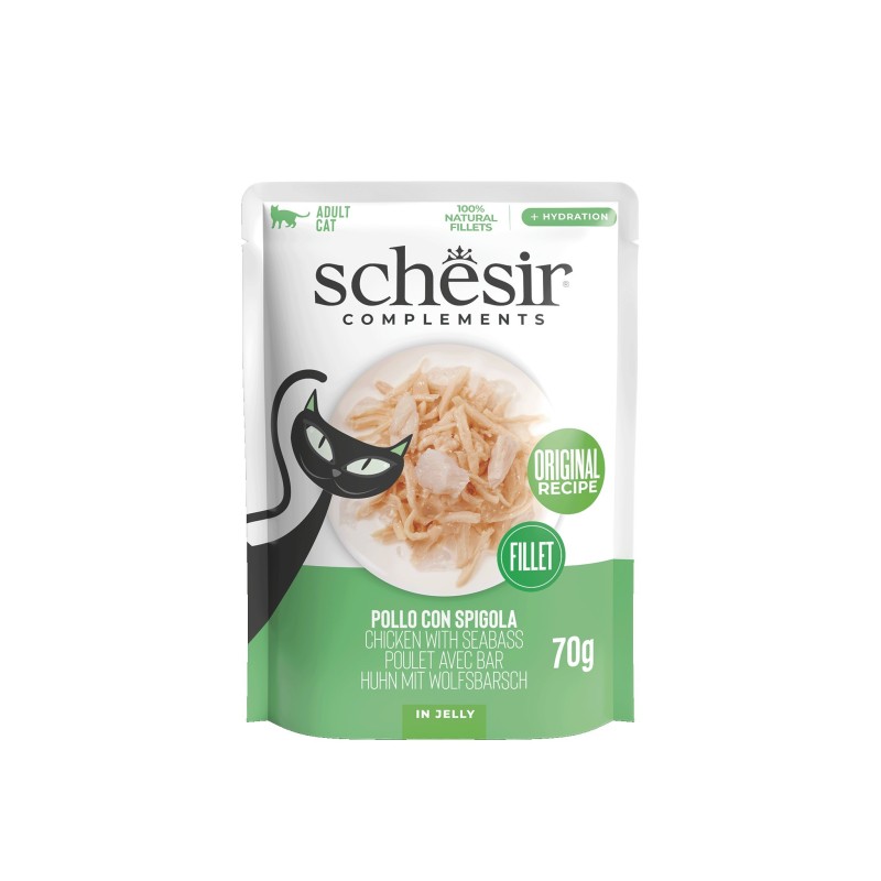 SCHESIR Complements karma mokra dla kotów kurczak z okoniem morskim w galarecie 70g (saszetka)