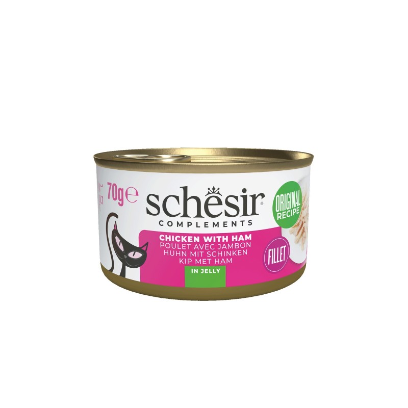 SCHESIR Complements karma mokra dla kotów kurczak z szynką w galarecie 70g (puszka)