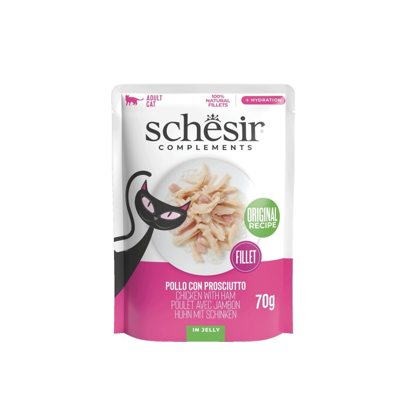 SCHESIR Complements karma mokra dla kotów kurczak z szynką w galarecie 70g (saszetka)