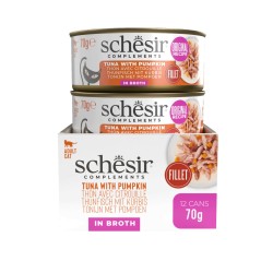 SCHESIR Complements karma mokra dla kotów tuńczyk z dynią w bulionie 70g (puszka)