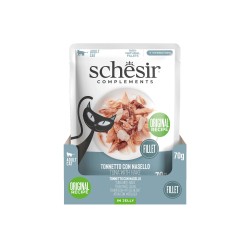 SCHESIR Complements karma mokra dla kotów tuńczyk z morszczukiem w galarecie 70g (saszetka)