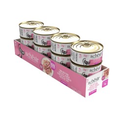 SCHESIR Complements karma mokra dla kotów tuńczyk z szynką w bulionie 70g (puszka)
