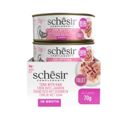 SCHESIR Complements karma mokra dla kotów tuńczyk z szynką w bulionie 70g (puszka)