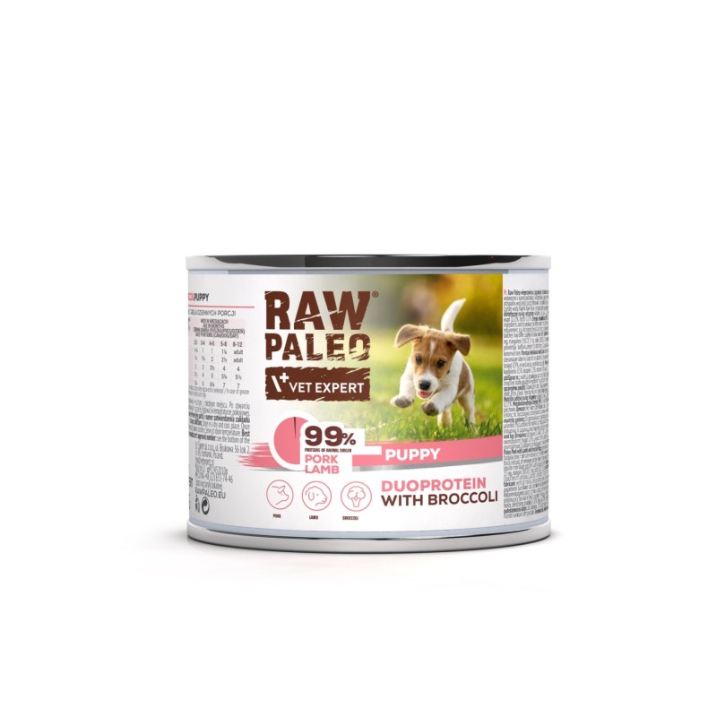 RAW PALEO Pork and Lamb Puppy Can - mokra karma dla szczeniąt duoproteina wieprzowina z jagnięciną (puszka) 400g