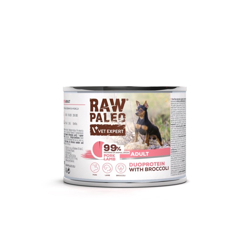 RAW PALEO Pork and Lamb Adult Can mokra karma dla psów dorosłych duoproteina wieprzowina z jagnięciną (puszka) 400g