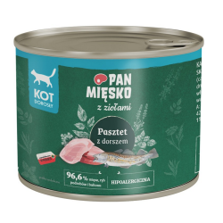 PAN MIĘSKO Karma mokra dla kota z Ziołami Pasztet z dorszem (dorosły) 200g
