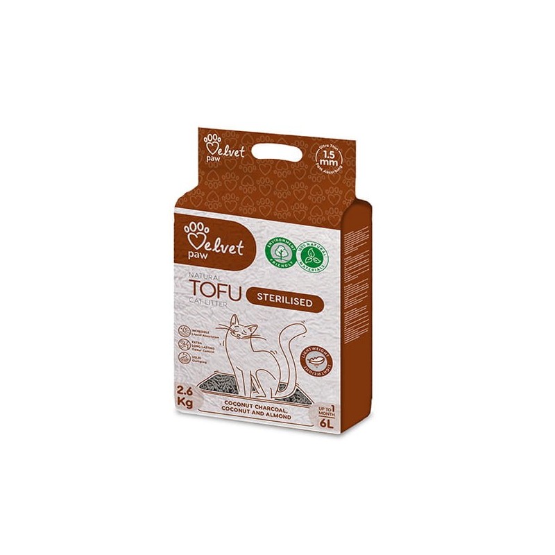 VELVET PAW Tofu żwirek ekologiczny z węglem kokosowym i esencją kokosową oraz migdałową 6l