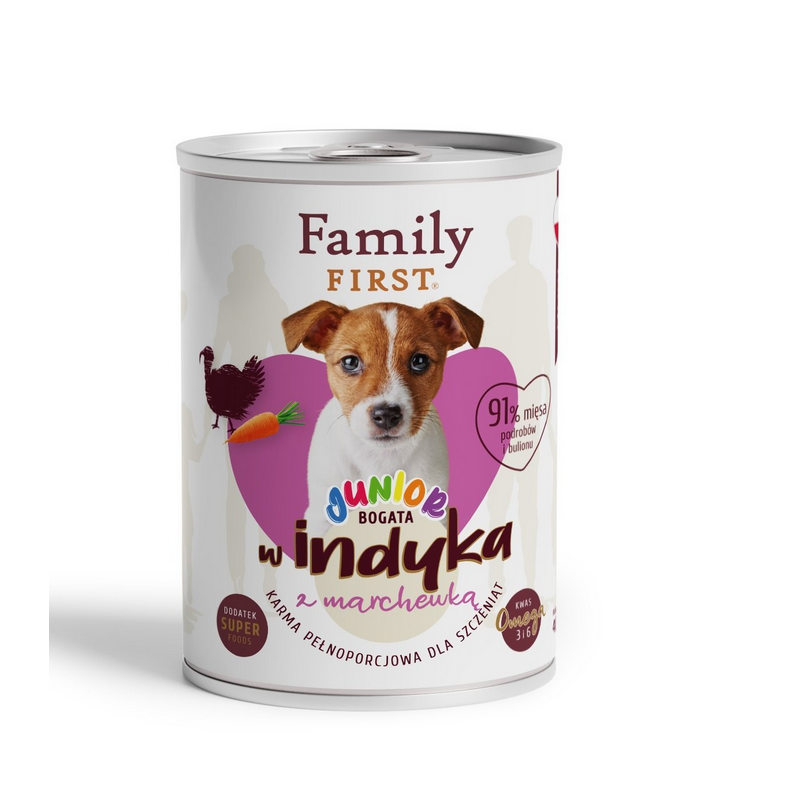 FAMILY FIRST Puszka dla psa Bogata w Indyka z marchewką 400g