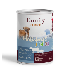 FAMILY FIRST HOLIDAYS Puszka dla psa Dziczyzna/wołowina/marchew 400g