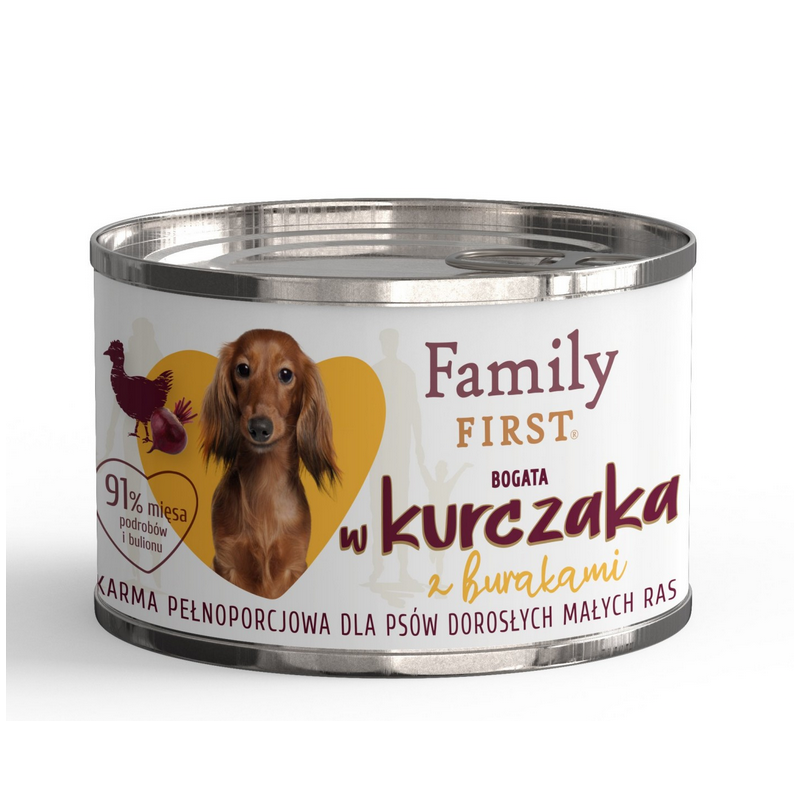 FAMILY FIRST Puszka dla psa Bogata w kurczaka z burakami 200g