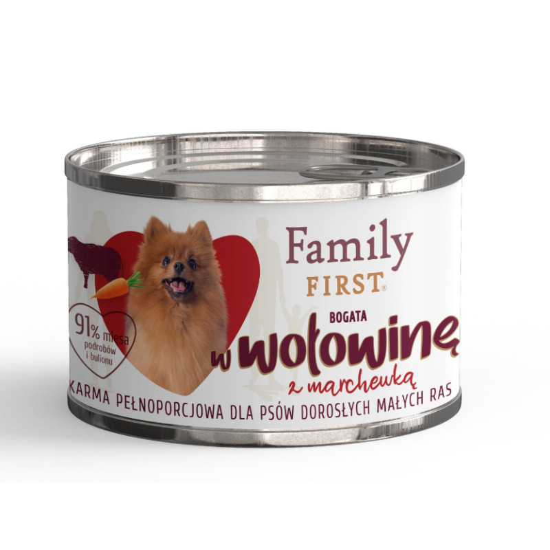 FAMILY FIRST Puszka dla psa Bogata w wołowinę z marchewką 200g