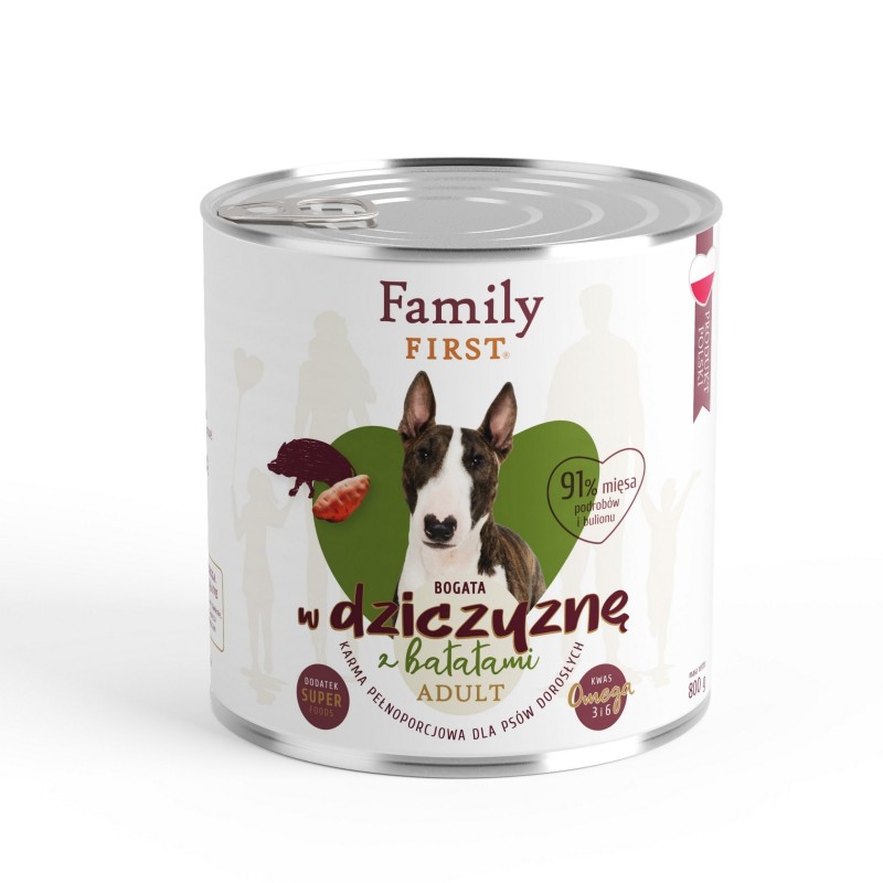 FAMILY FIRST Puszka dla psa Bogata w dziczyznę z batatami 800g