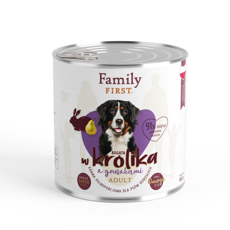 FAMILY FIRST Puszka dla psa Bogata w królika z gruszkami 800g