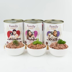 FAMILY FIRST Puszka dla psa Bogata w królika z gruszkami 800g