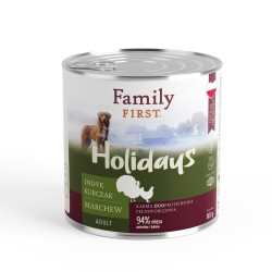 FAMILY FIRST HOLIDAYS Puszka dla psa Indyk/kurczak/marchew 800g