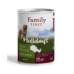 FAMILY FIRST HOLIDAYS Puszka dla psa Indyk/kurczak/marchew 400g