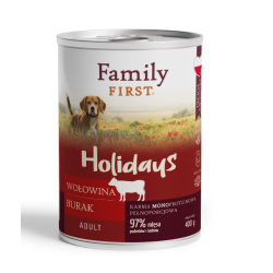 FAMILY FIRST HOLIDAYS Puszka dla psa Wołowina/burak 400g