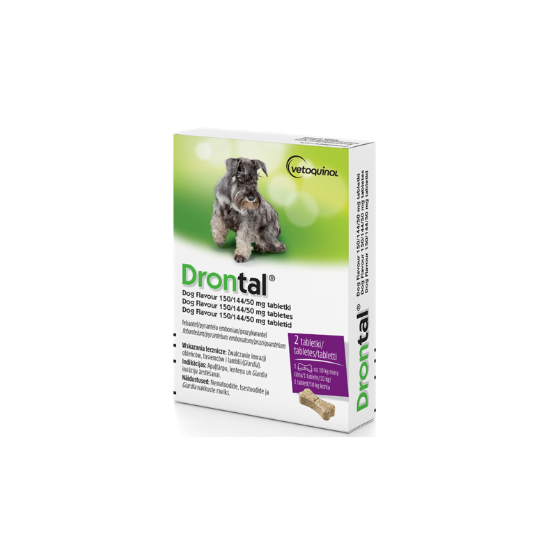 VETOQUINOL Drontal Dog Flavour 150/144/50 mg - tabletki na odrobaczanie dla psów do 20kg / 2 tabl.