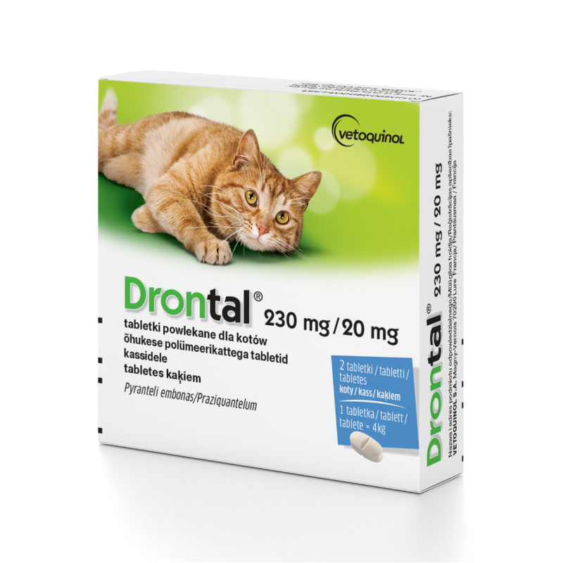 VETOQUINOL Drontal Cat 230 mg/20 mg - tabletki na odrobaczanie dla kotów do 8kg / 2 tabl.