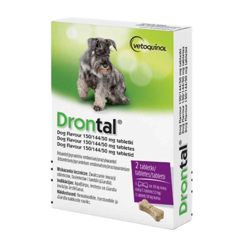 VETOQUINOL Drontal Dog Flavour 150/144/50 mg - tabletki na odrobaczanie dla psów do 20kg / 2 tabl.