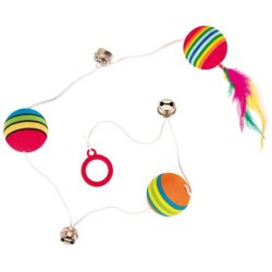 TRIXIE Piłki tęczowe na gumce z piórkiem 3,5cm / 80cm