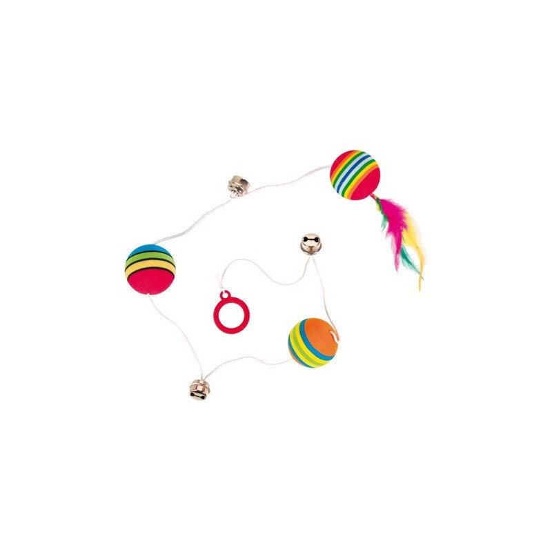 TRIXIE Piłki tęczowe na gumce z piórkiem 3,5cm / 80cm