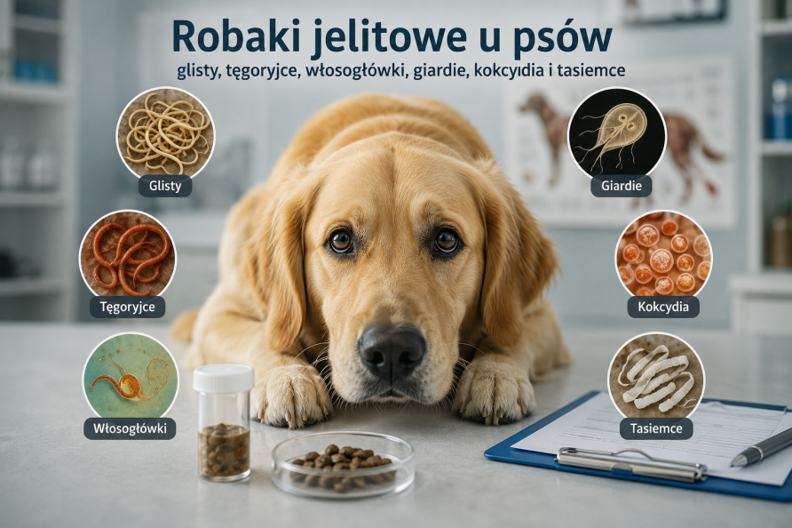 Robaki jelitowe u psów – glisty, tęgoryjce, włosogłówki, giardie, kokcydia i tasiemce